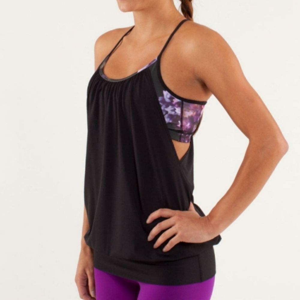Lululemon No Limits Tank Built In Bra Black Floral Mesh Yoga Top Women’s 6